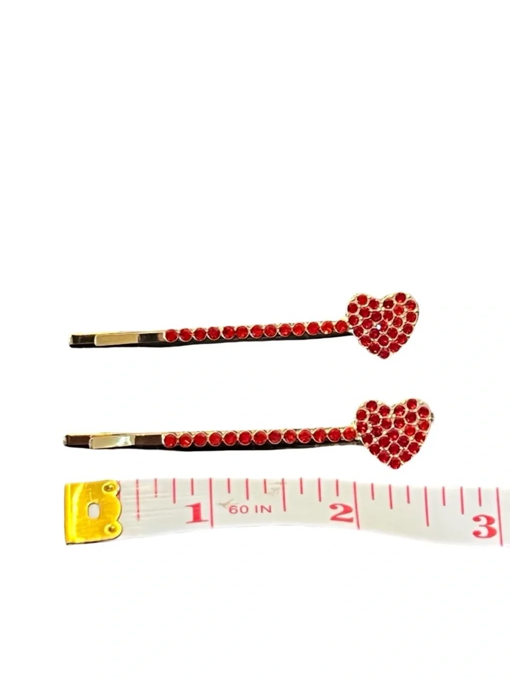 Red Crystal Rhinestone Heart Shape Gold Hair Clips approx 2.5”FINAL PRICE DROP